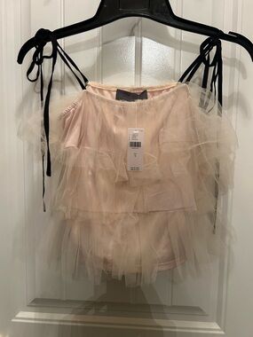 Anthropologie Pale Blush Tiered Tulle Camisole with Black Straps